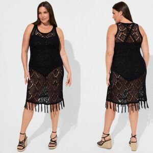 Women's Torrid Black Crochet Fringe Tank Beach Dress, Size 4XL